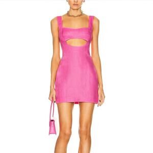 Eva Twist Mini Linen Dress In pink Linen